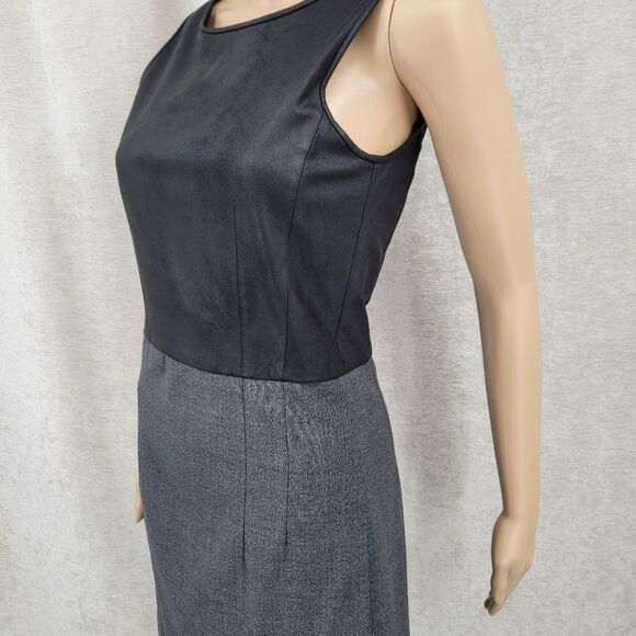 Theory Fitted Sheath Leather Bodice Wool Skirt Tirionne C Magistrate Mini Dress - Picture 5 of 16